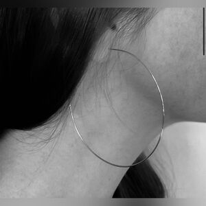 Anthropologie $76 Thatch Lola silver Hoop Earrings 70mm 2.75” White gold filled